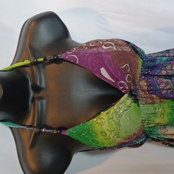 💜Cristinalove Purple Paisley Halter Neck Sleeveless Dress Large - Picture 2 of 6